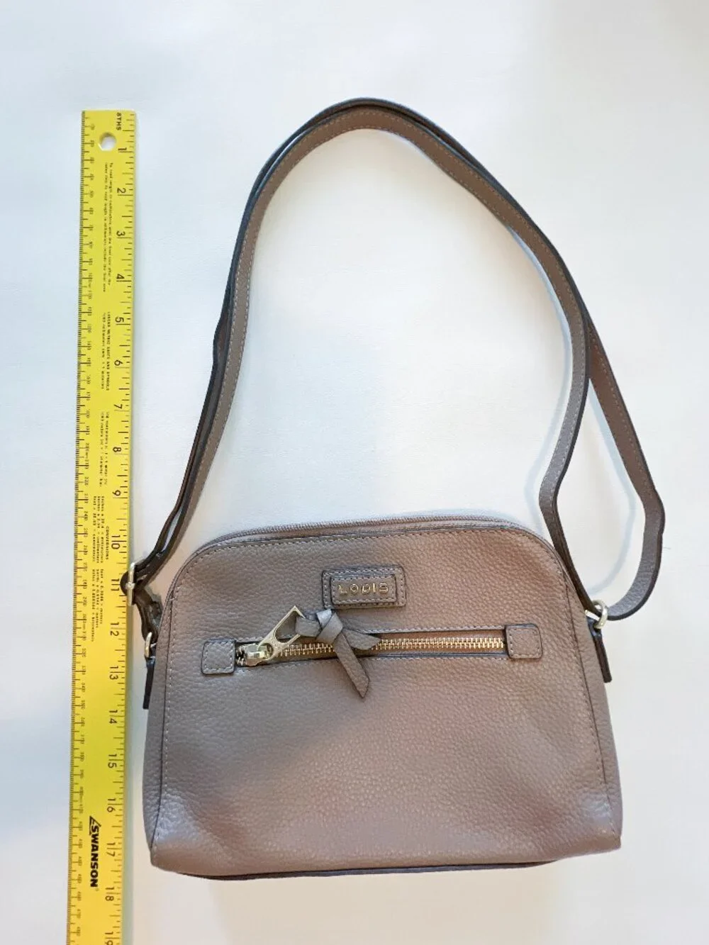 Lodis “Charlotte” Taupe Beige Pebbled Leather Crossbody Bag